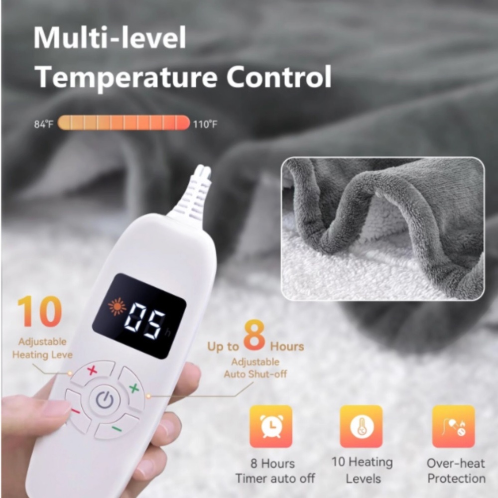 Electric Heated Blanket  50 X 60  with 10 Heating Levels & 1-8H Auto-off. NWB - Picture 3 of 5